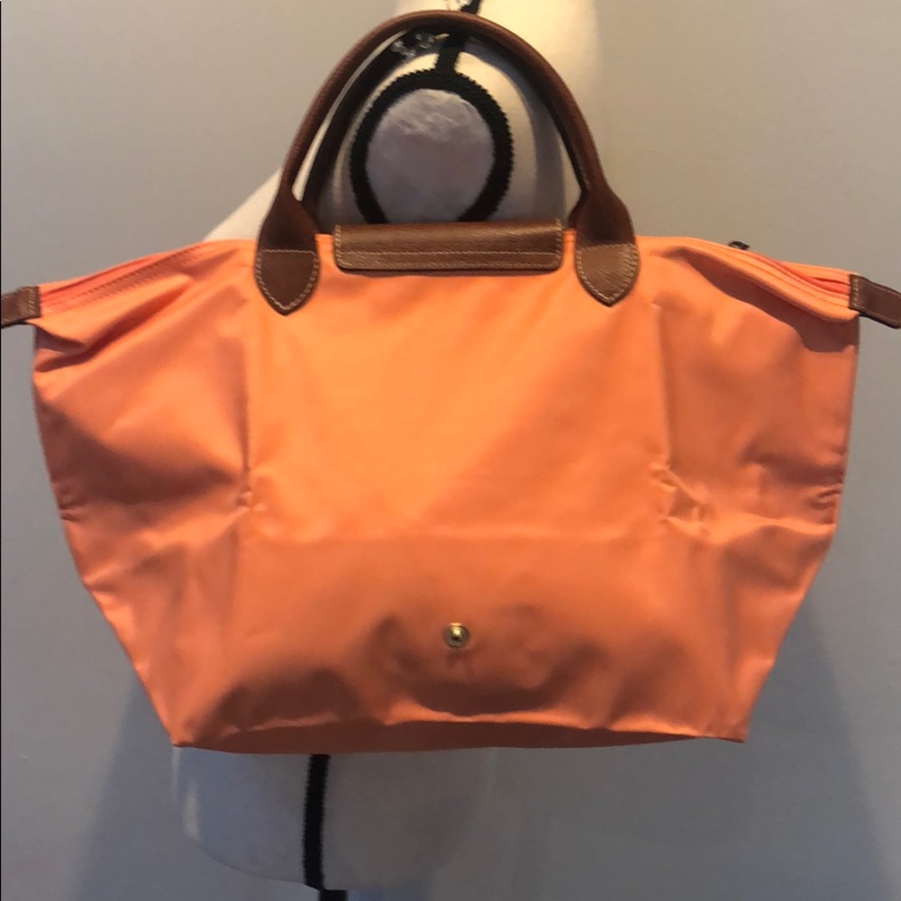 Longchamp Orange Nylon Tote with Brown Leather Trim - Picture 4 of 8